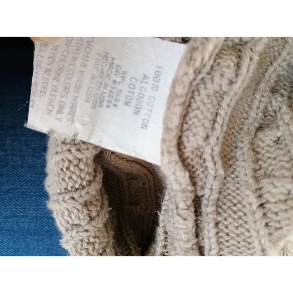 Vtg Shenandoah cotton cable knit crewneck sweater tan Brown M old money